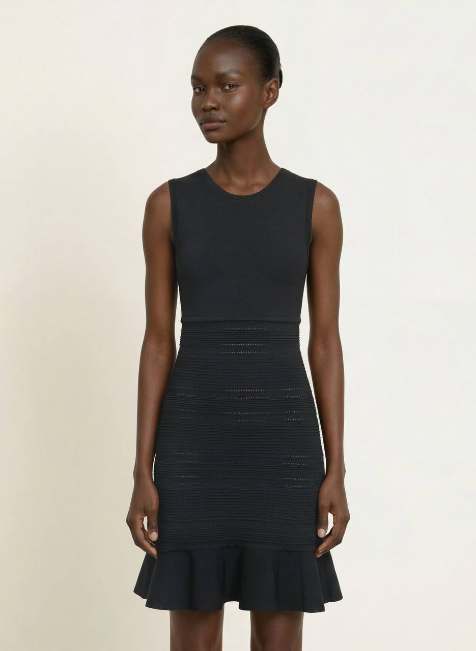 SD Black Short Knit Dress With Ruffle