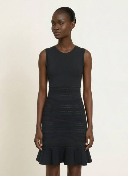 SD Black Short Knit Dress With Ruffle