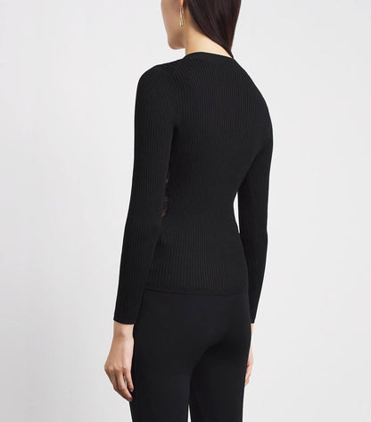 SD Black Cardigan With Lace Panel