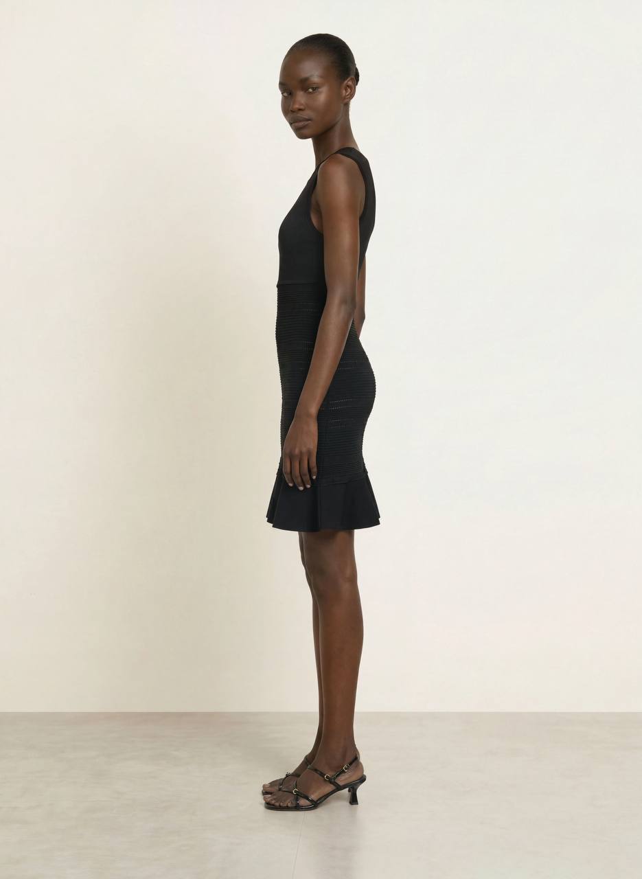 SD Black Short Knit Dress With Ruffle