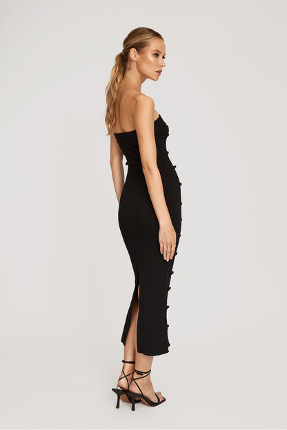 Sau Jennifer Strapless Tube Knit Midi Dress in Black