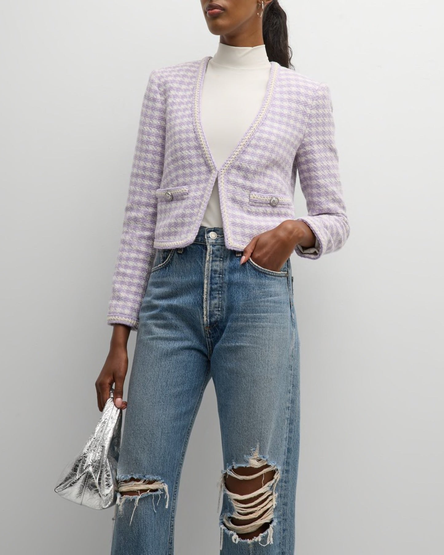 Der Lam Astrid V Neck Crop Jacket | Lavender-Ivory