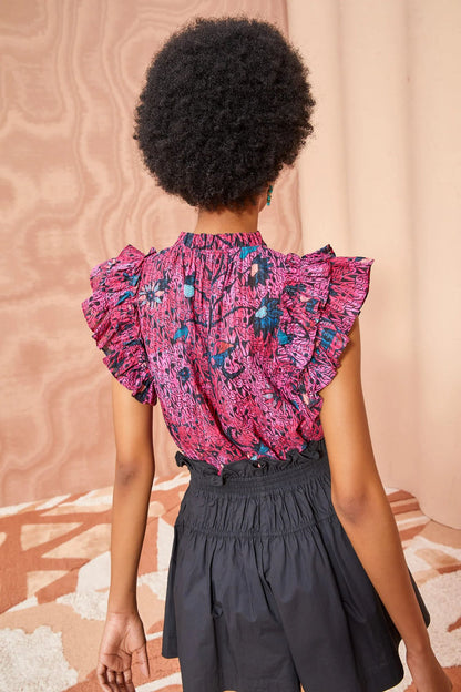 UJ Fleur Top | Snapdragon Pink Floral Cotton Flutter Sleeve