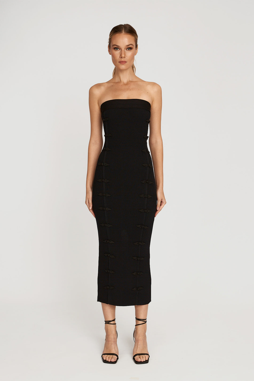 Sau Jennifer Strapless Tube Knit Midi Dress in Black