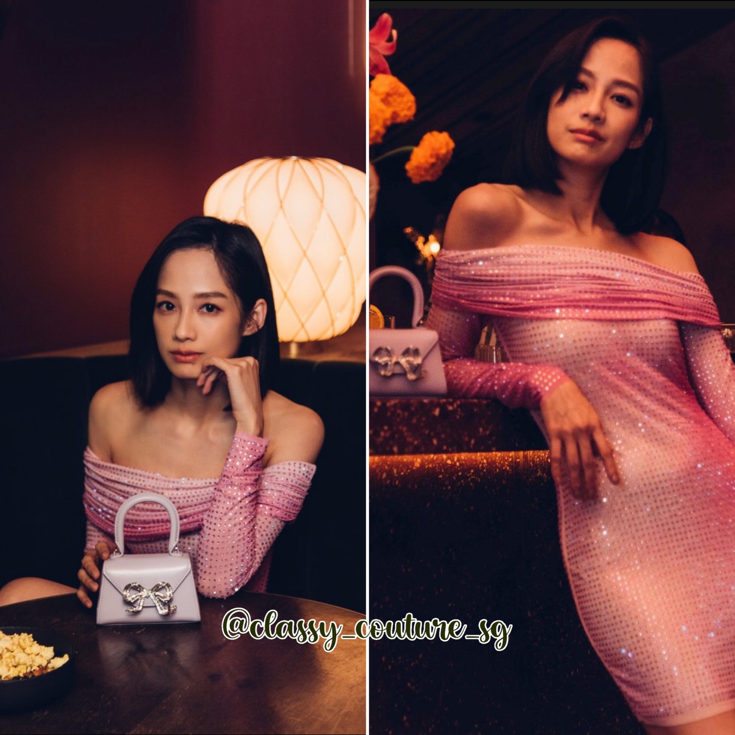 SP Pink Contour Print Mini | Maxi Dress | off shoulder rhinestone