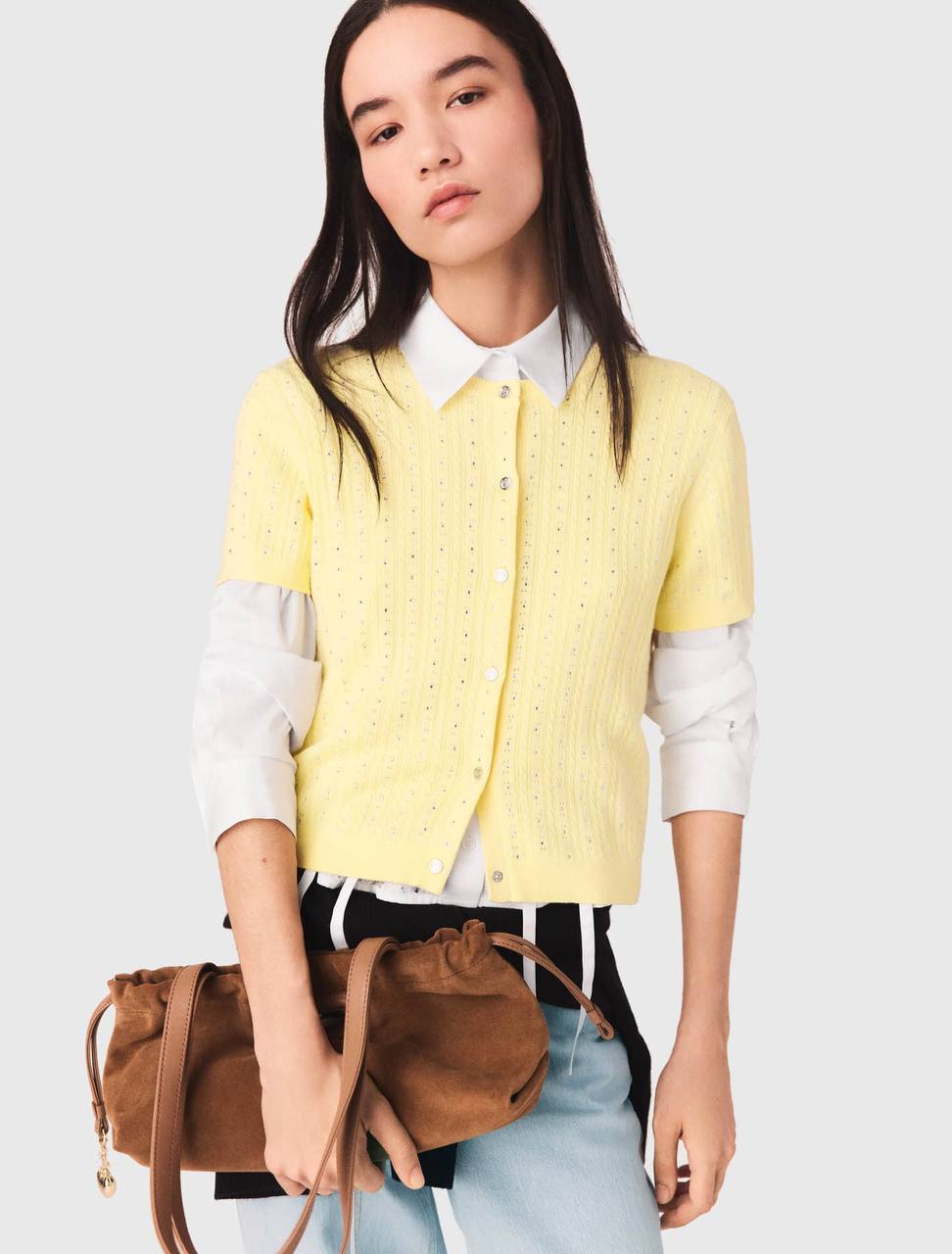 MJ Cardigan With Rhinestone Neck