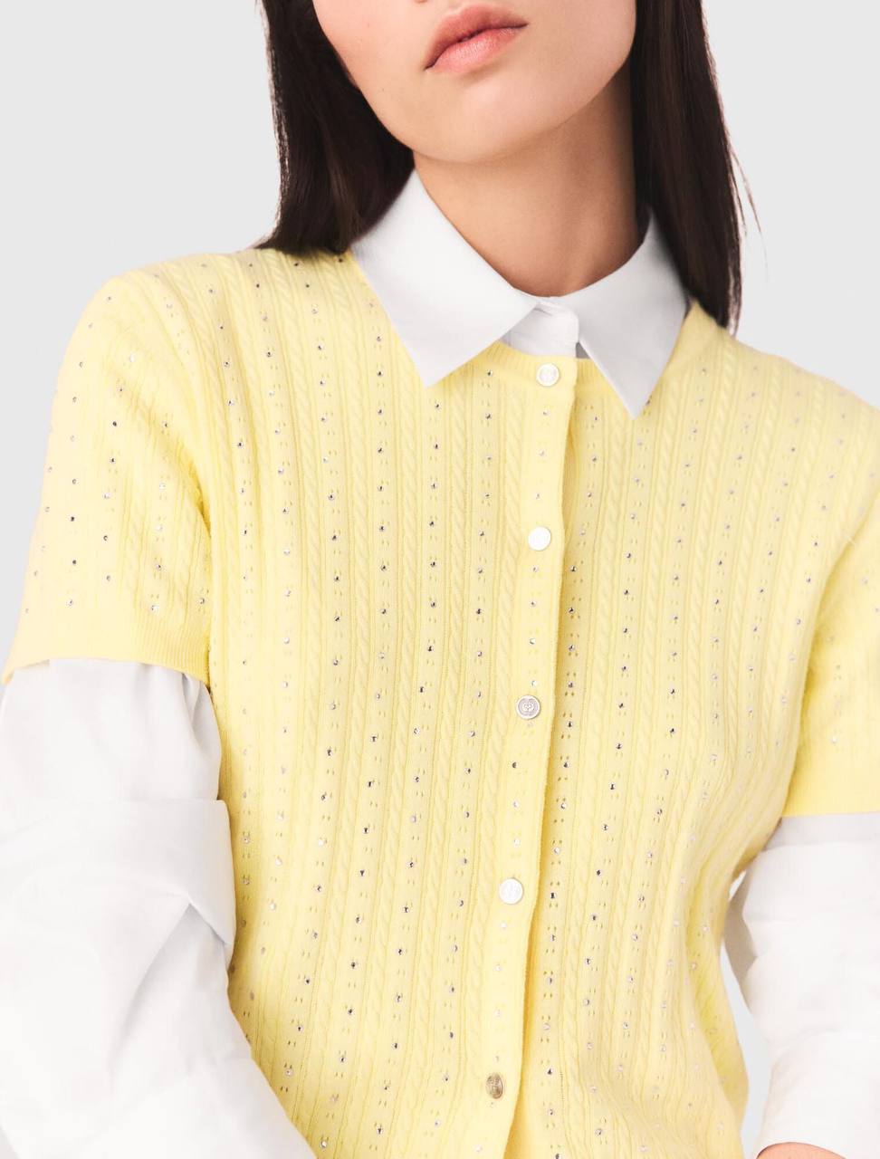 MJ Cardigan With Rhinestone Neck