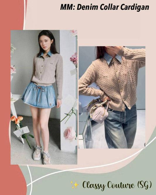 MM Denim Collar Wool-Cashmere Knit Cardigan (Removable Collar)