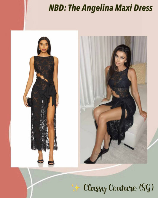NBD The Angelina Sheer Lace Asymmetric Cut out Maxi Dress in Black