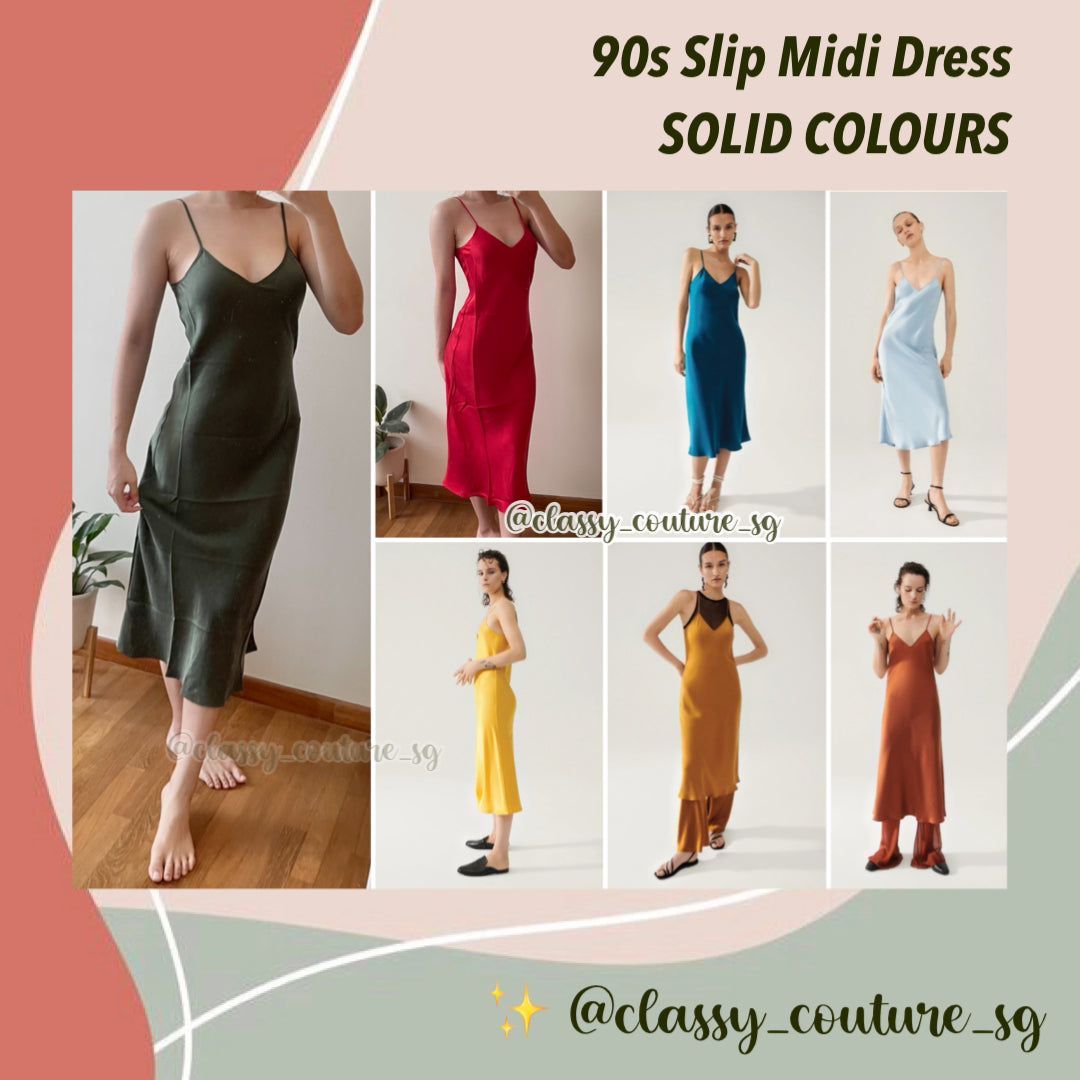 (PART 1/2) SL 90s Slip Midi Dress Solid Colours: Poppy, Peacock, Sky, Tamarind, Cedar, Goldfinch, Umber