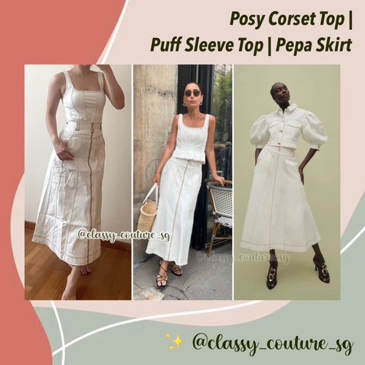 AJ Puff Sleeve Top | Posy Corset Top | Pepa Midi Skirt | Set