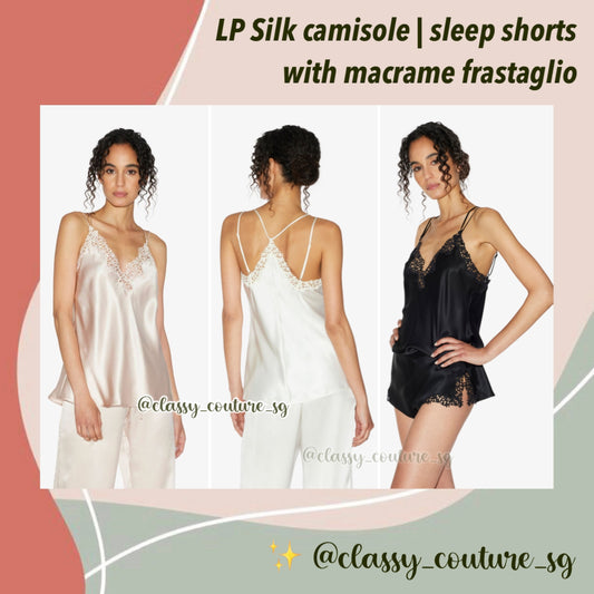 SALE! LP Silk camisole | sleep shorts with macrame frastaglio | set