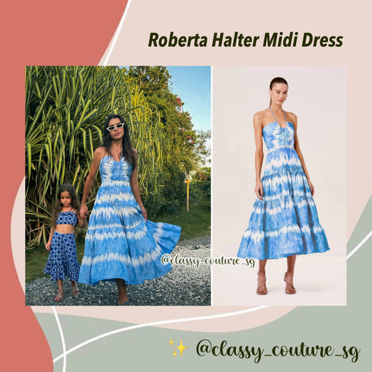 Alx Roberta Midi Dress | Tie dye blue white halter