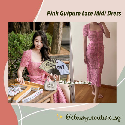 SP Pink Guipure Lace Midi Dress