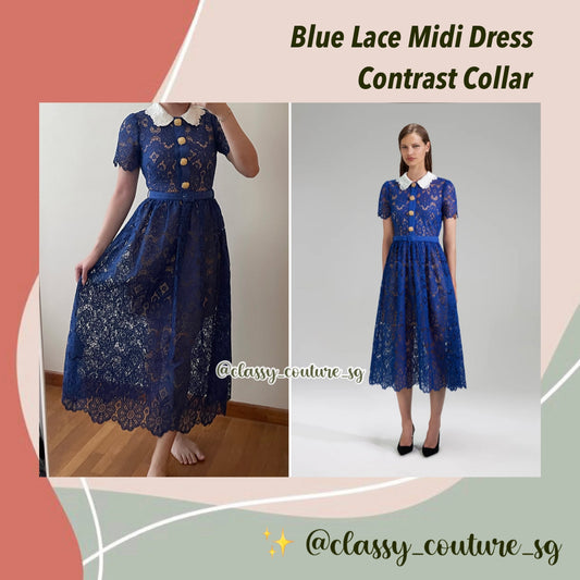 SP Blue Navy Lace Midi Dress Contrast Collar