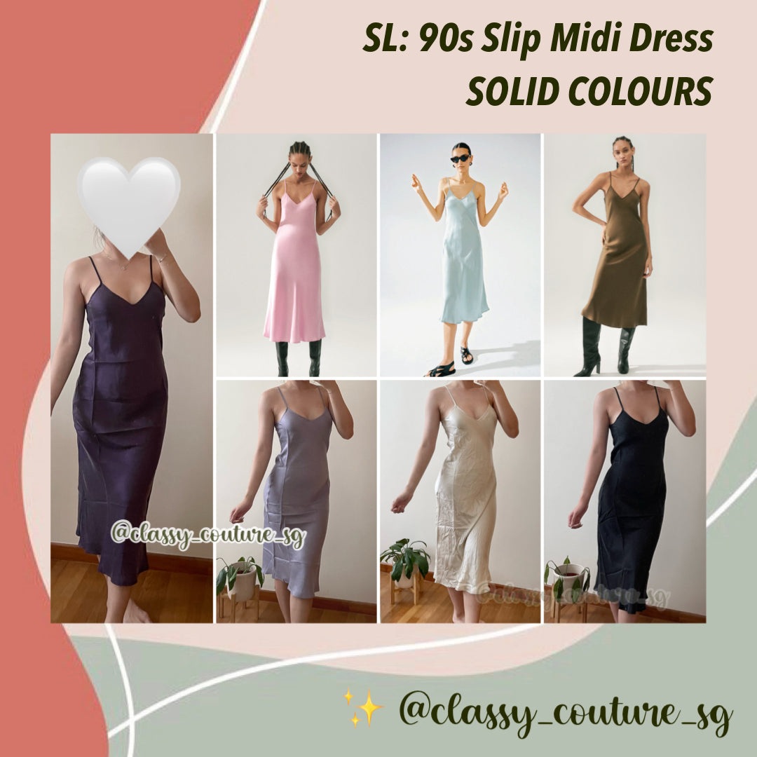 (PART 2/2) SL 90s Slip Midi Dress Solid Colours: Black, Franca, Hazelnut, Mist, Blackberry, Fig, Dark Earth