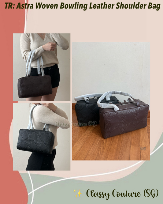 2 Colors! TR Astra Woven Bowling Goatskin Leather Shoulder Tote Bag