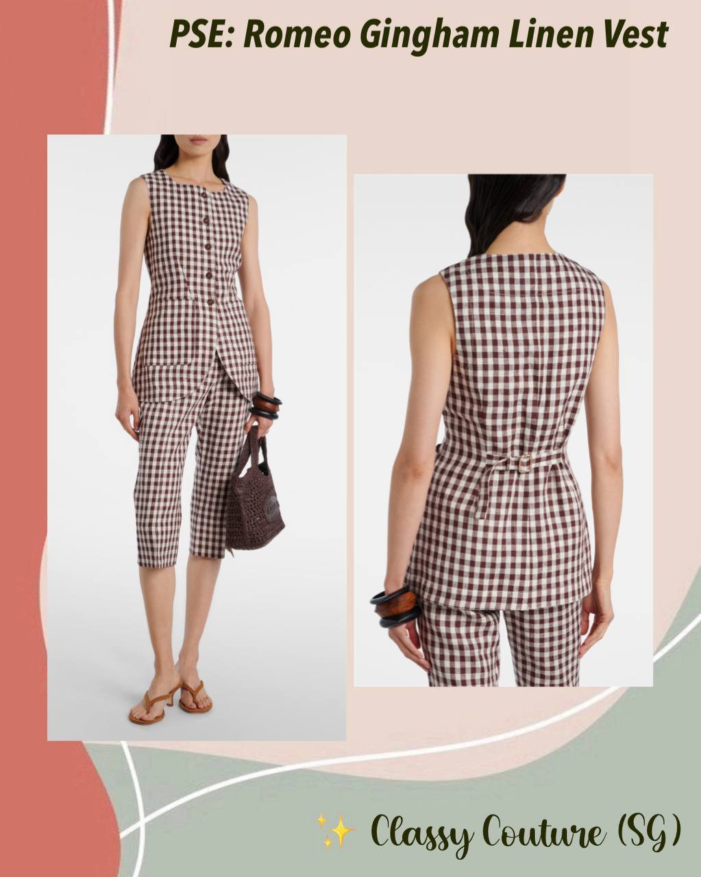 PSE Romeo Brown Gingham Linen Vest Top