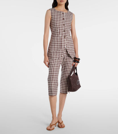 PSE Romeo Brown Gingham Linen Vest Top