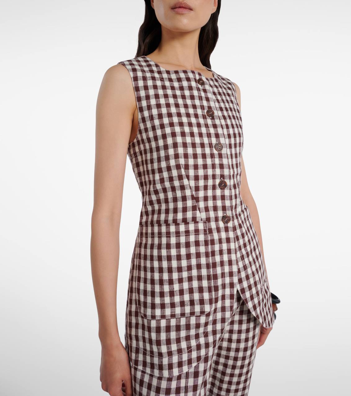 PSE Romeo Brown Gingham Linen Vest Top