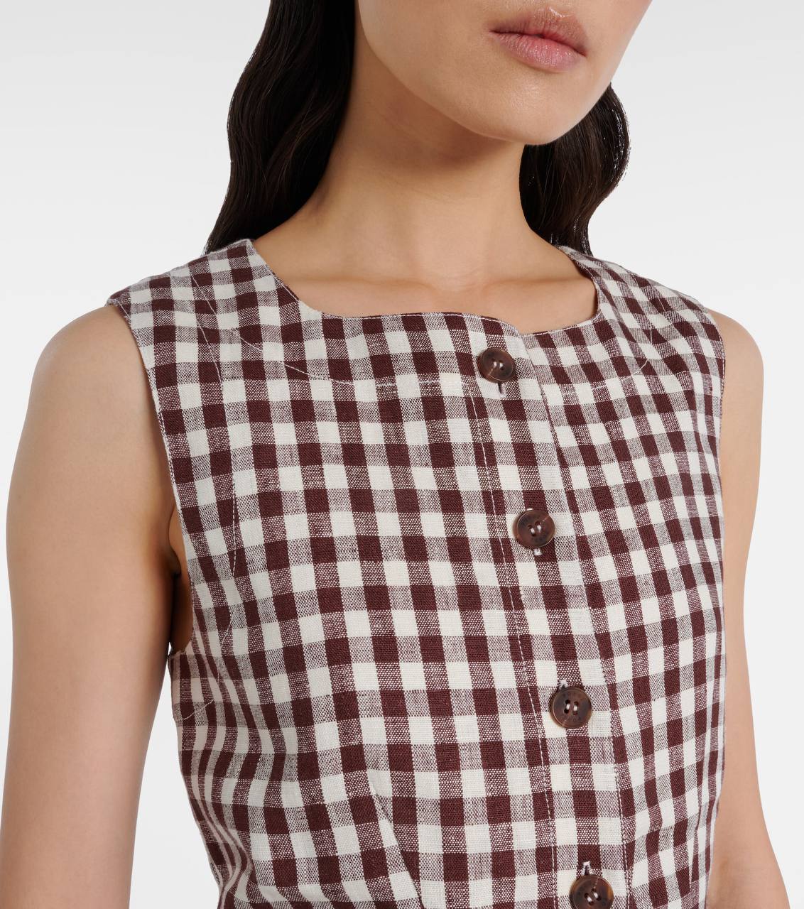 PSE Romeo Brown Gingham Linen Vest Top