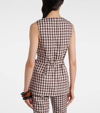PSE Romeo Brown Gingham Linen Vest Top