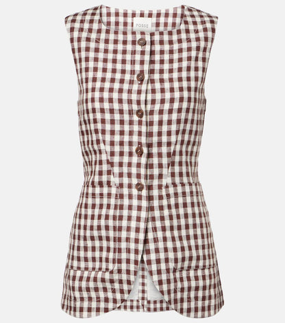 PSE Romeo Brown Gingham Linen Vest Top