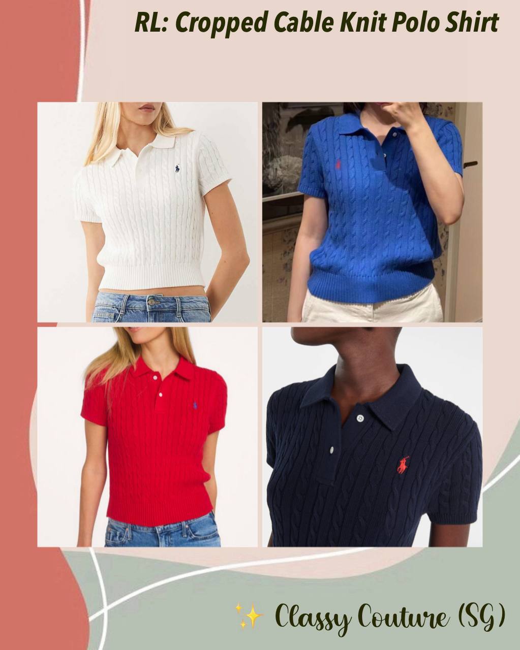 RL Cropped Cable Knit Polo Shirt