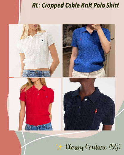 RL Cropped Cable Knit Polo Shirt