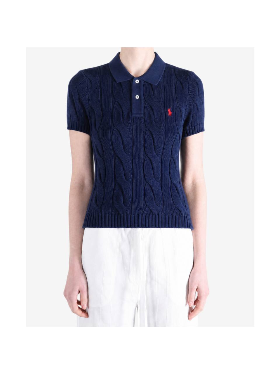 RL Cropped Cable Knit Polo Shirt