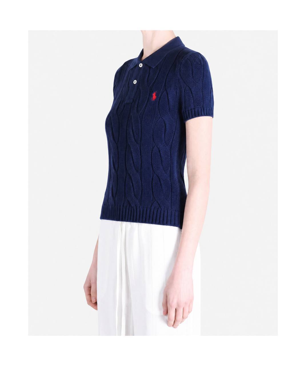 RL Cropped Cable Knit Polo Shirt