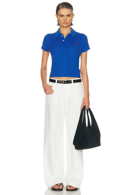 RL Cropped Cable Knit Polo Shirt