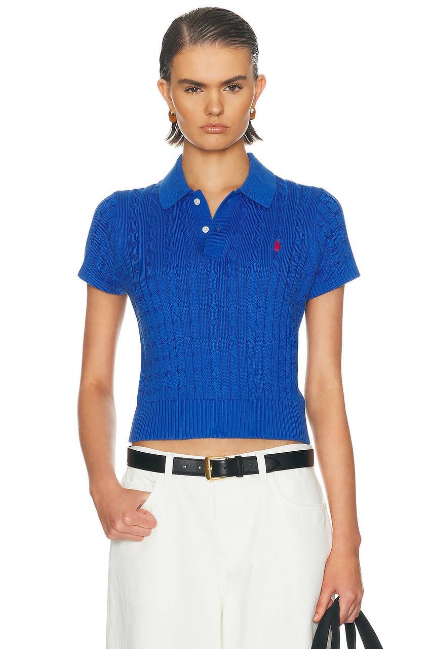 RL Cropped Cable Knit Polo Shirt