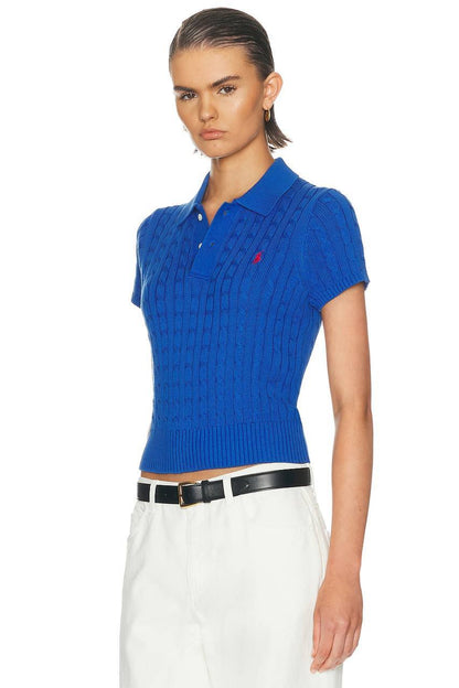 RL Cropped Cable Knit Polo Shirt