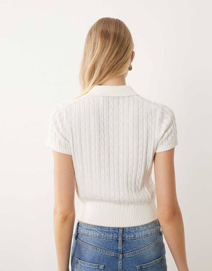 RL Cropped Cable Knit Polo Shirt