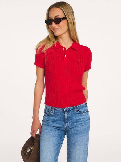 RL Cropped Cable Knit Polo Shirt