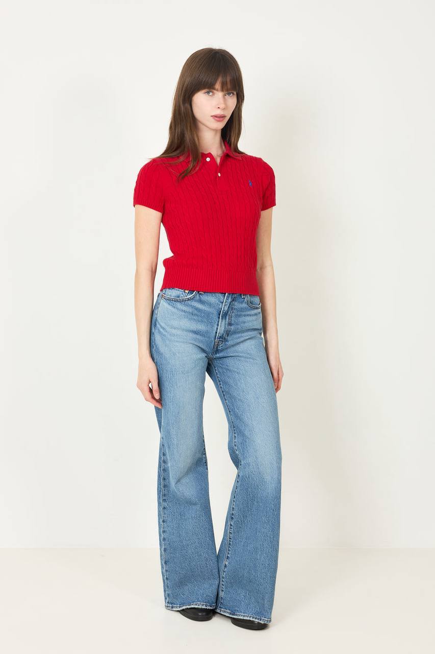RL Cropped Cable Knit Polo Shirt