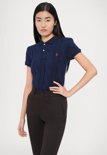 RL Cropped Cable Knit Polo Shirt