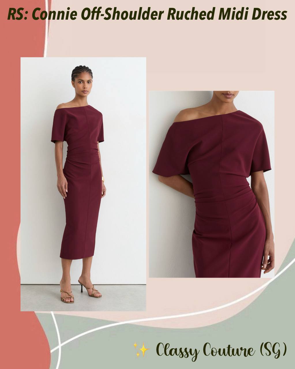 RS Connie Off-Shoulder Ruched Midi Dress