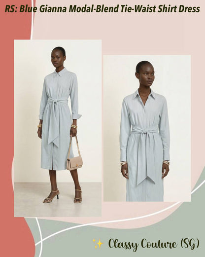 RS Blue Gianna Modal-Blend Tie-Waist Shirt Dress