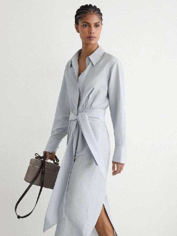 RS Blue Gianna Modal-Blend Tie-Waist Shirt Dress
