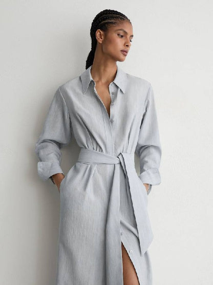 RS Blue Gianna Modal-Blend Tie-Waist Shirt Dress
