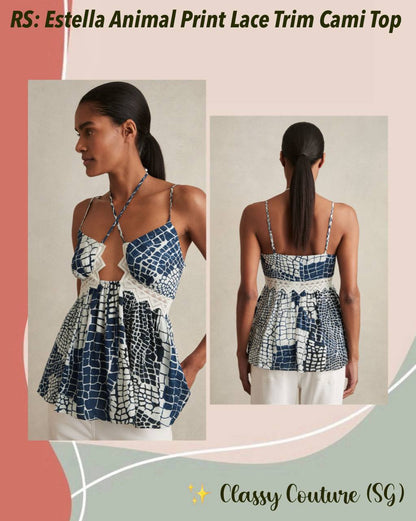RS Estella Animal Print Lace Trim Cami Top