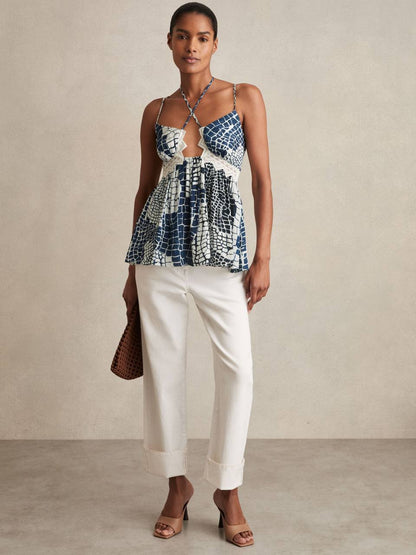 RS Estella Animal Print Lace Trim Cami Top