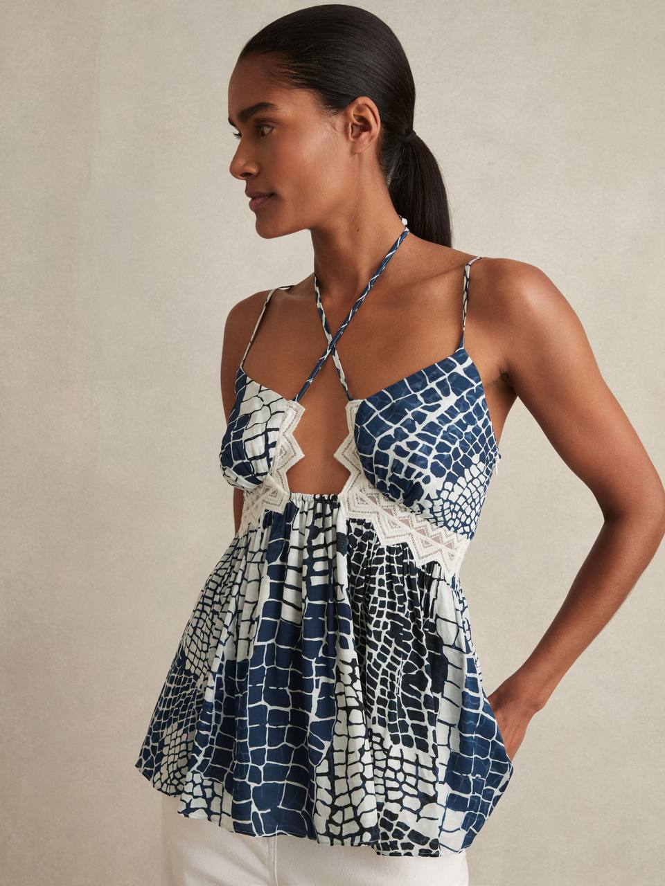 RS Estella Animal Print Lace Trim Cami Top