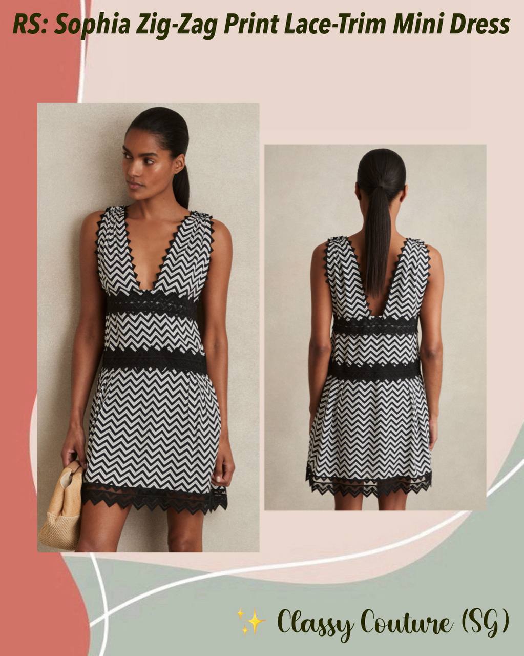 RS Sophia Zig-Zag Print Lace-Trim Mini Dress