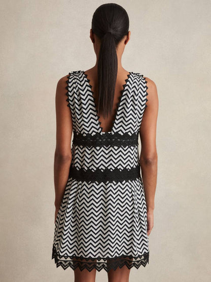 RS Sophia Zig-Zag Print Lace-Trim Mini Dress