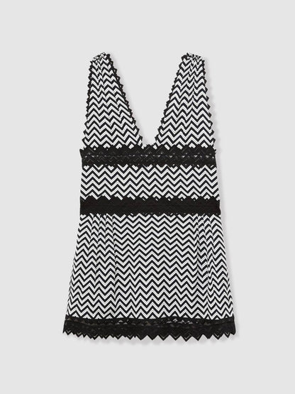 RS Sophia Zig-Zag Print Lace-Trim Mini Dress