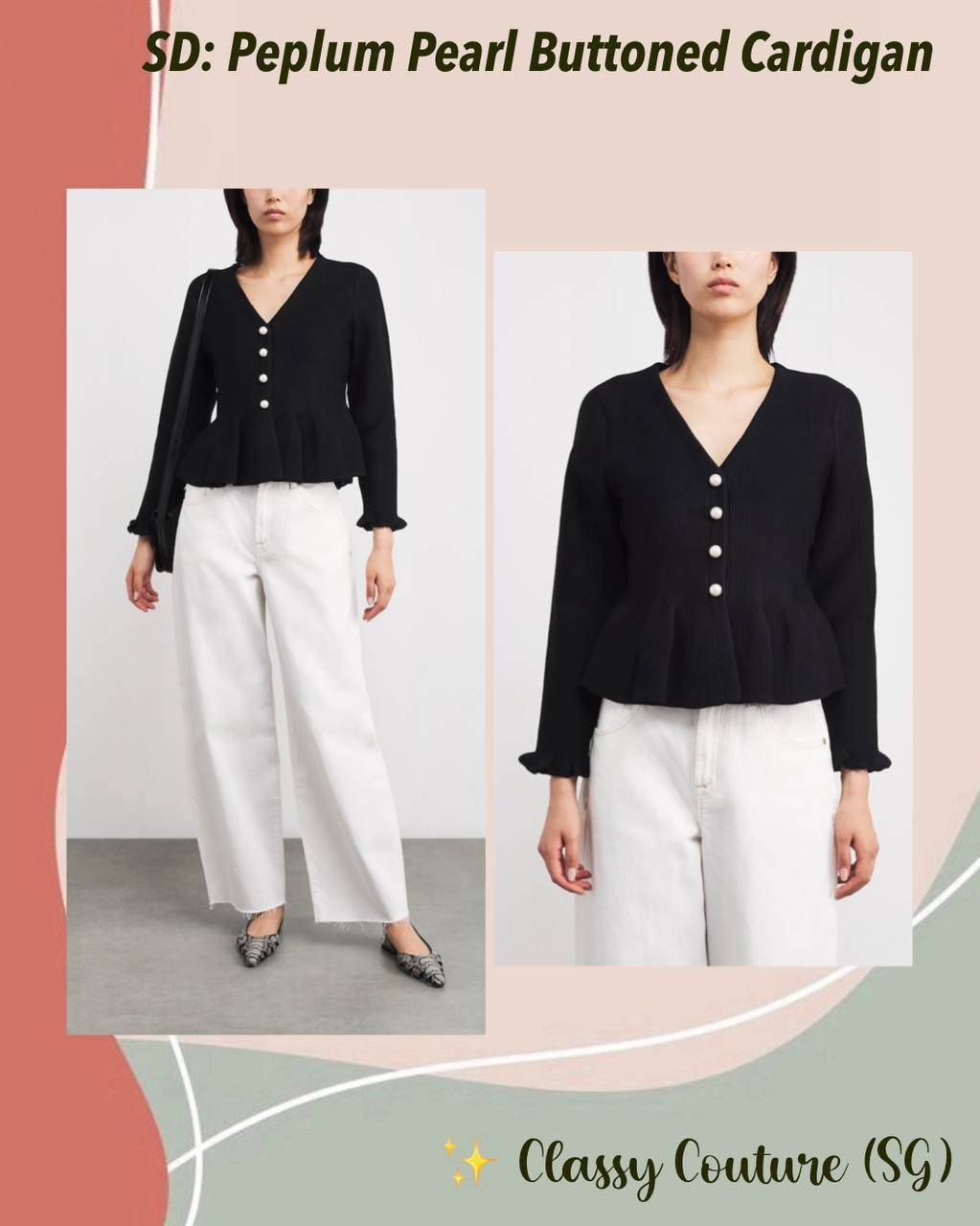 SD Peplum Pearl Buttoned Cardigan