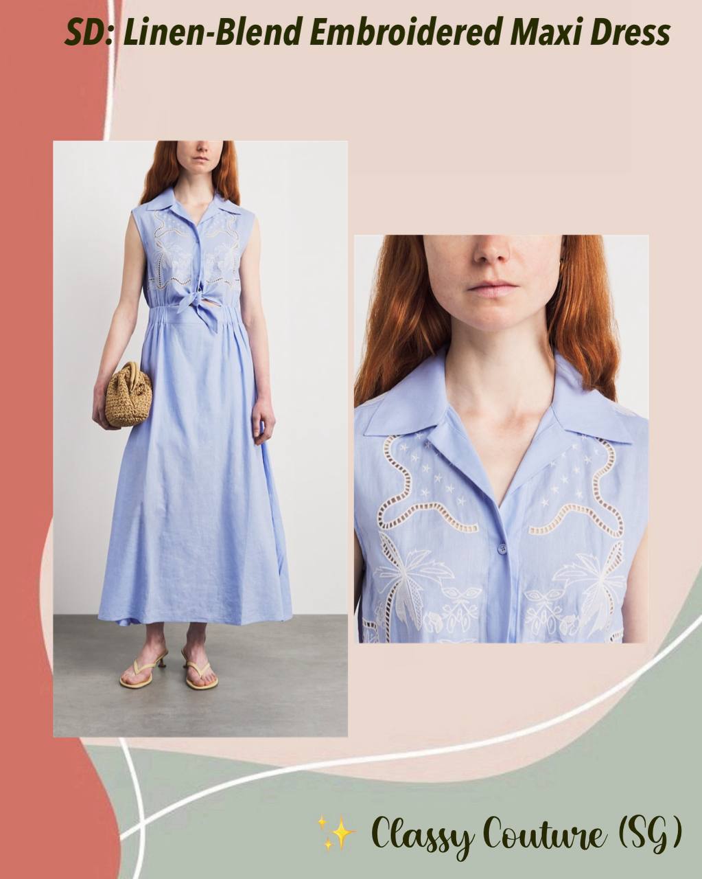 Linen-Blend Embroidered Maxi Dress